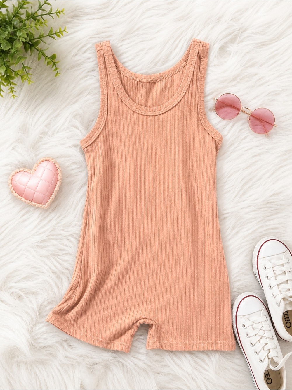 Ribbed Sleeveless Romper in pink